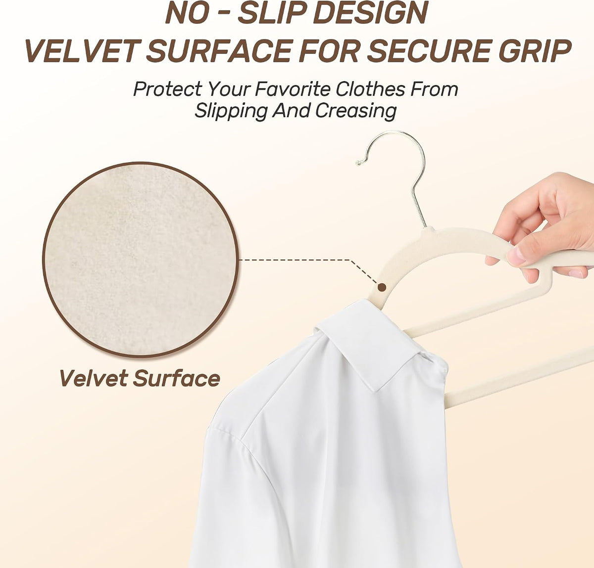 Velvet Hangers 30 Pack with Gold Hooks, Non-Slip Felt Clothes Hangers Beige