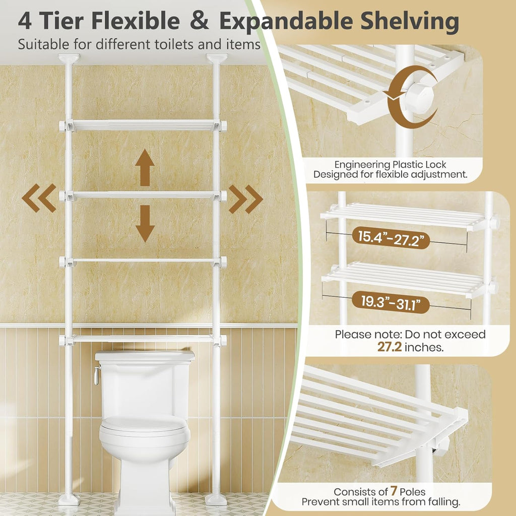 Over The Toilet Storage Shelf No Drill 4-Tier Adjustable Bathroom Organizer