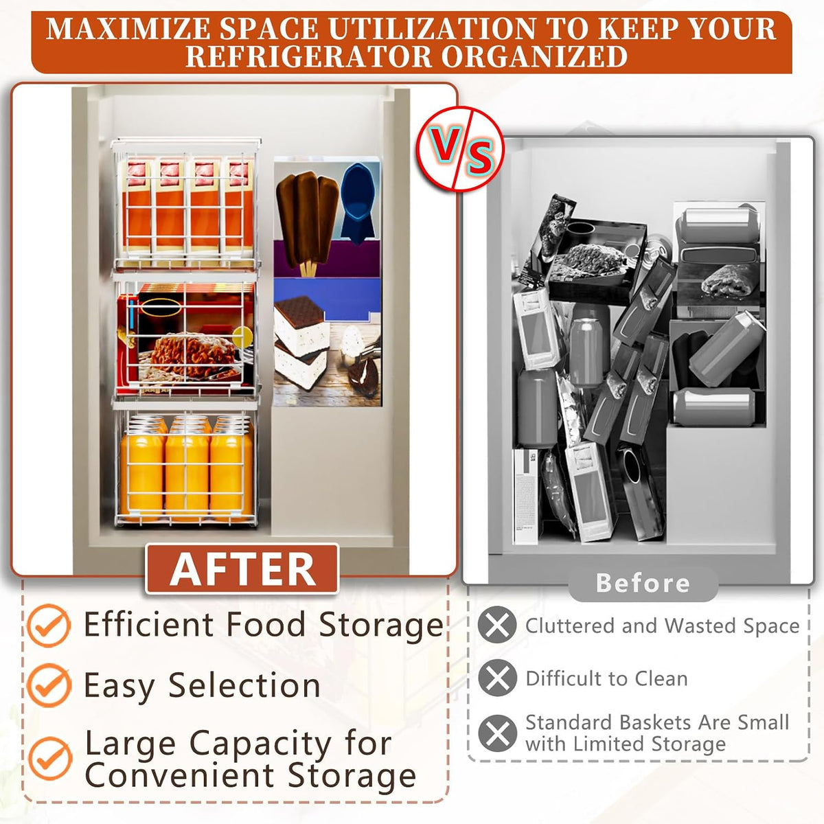 Freezer Organizer Bins for 3.5 Cu.Ft,Upgrade Quick Expand/Collapse,3PACK