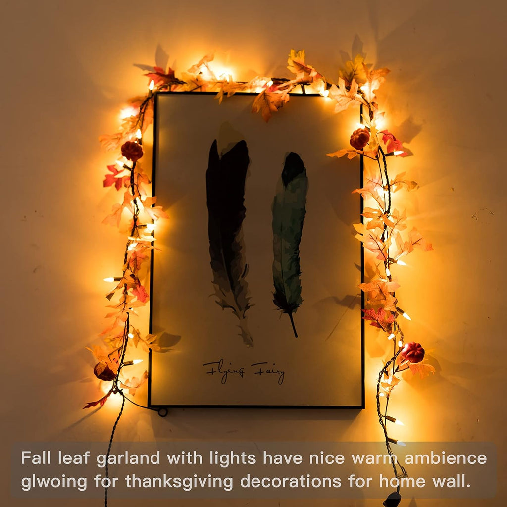 Brillarlights Fall Decorations Lighted Fall Garland Plug in, Thanksgiving Decorations Fall Garland Lights String 8ft with 35 Incandescent Bulbs for Halloween Garland Fall Decor