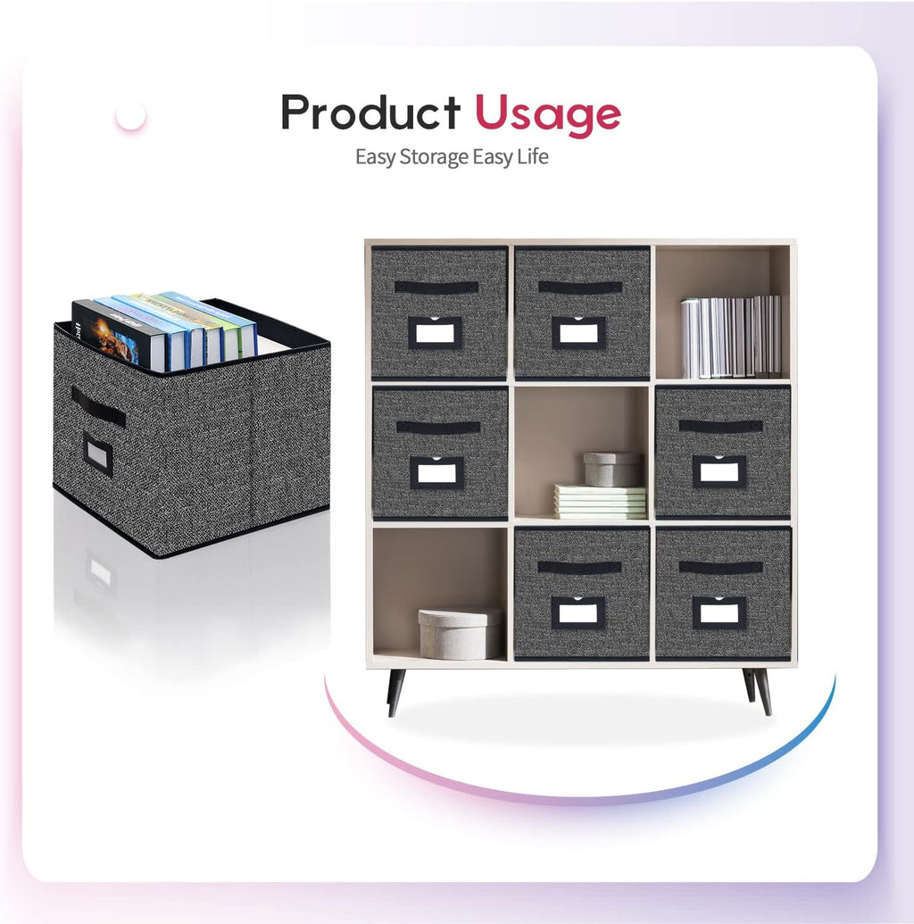 Onlyeasy Extra Large Foldable Cloth Storage Cubes 4 Pack with Label Holders - Fabric Storage Bins Baskets Organizers for Home Office Nursery with Handles, 13 L x 15 W x 13 H Inch, Black, MXABXL04PLP