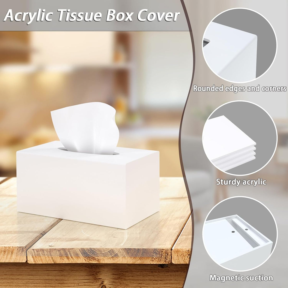 SILUT Matte White Rectangular Extra Large Acrylic Tissue Box Cover