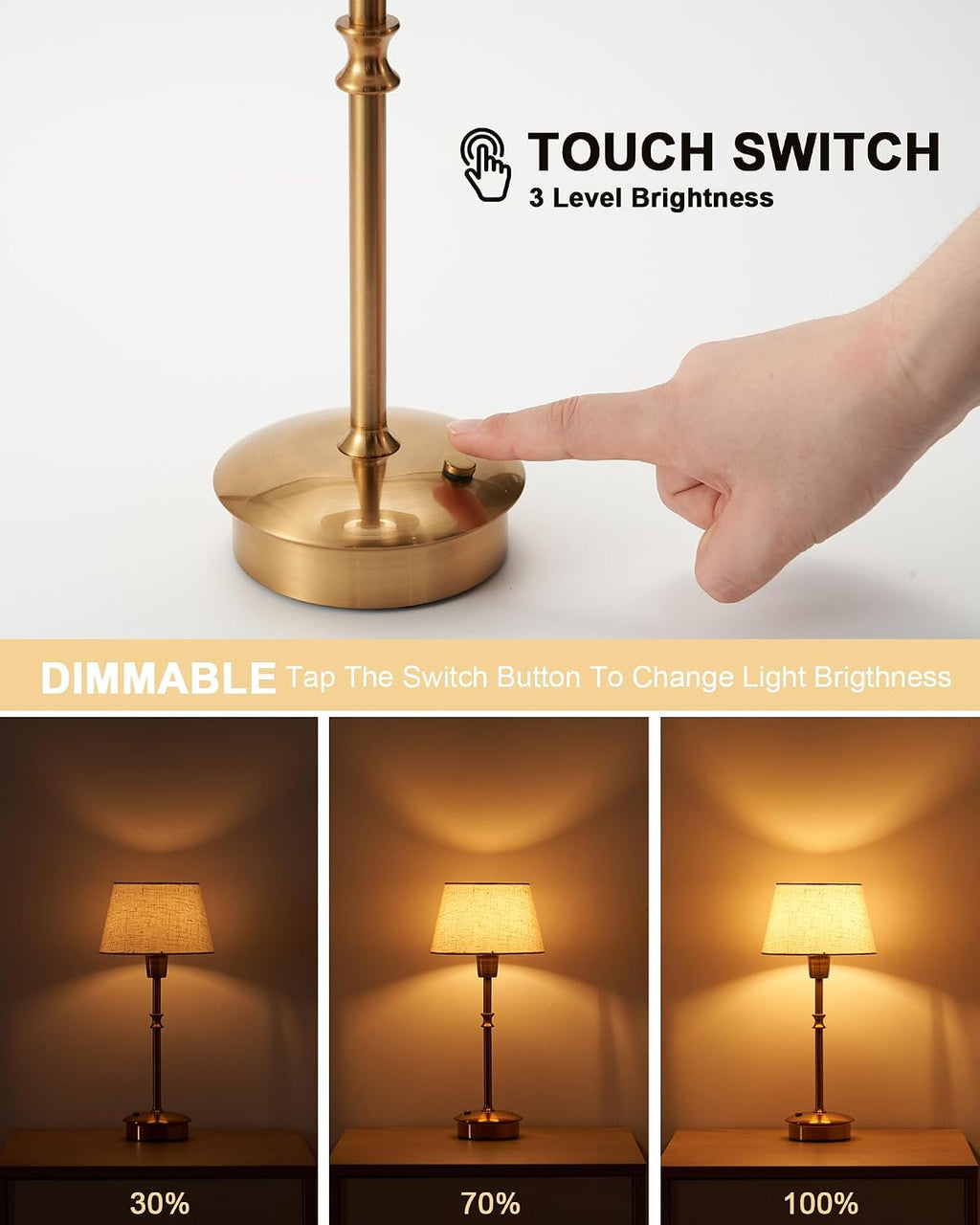 UMEXUS Cordless Rechargeable Table Lamp, Small Battery Operated Table Light