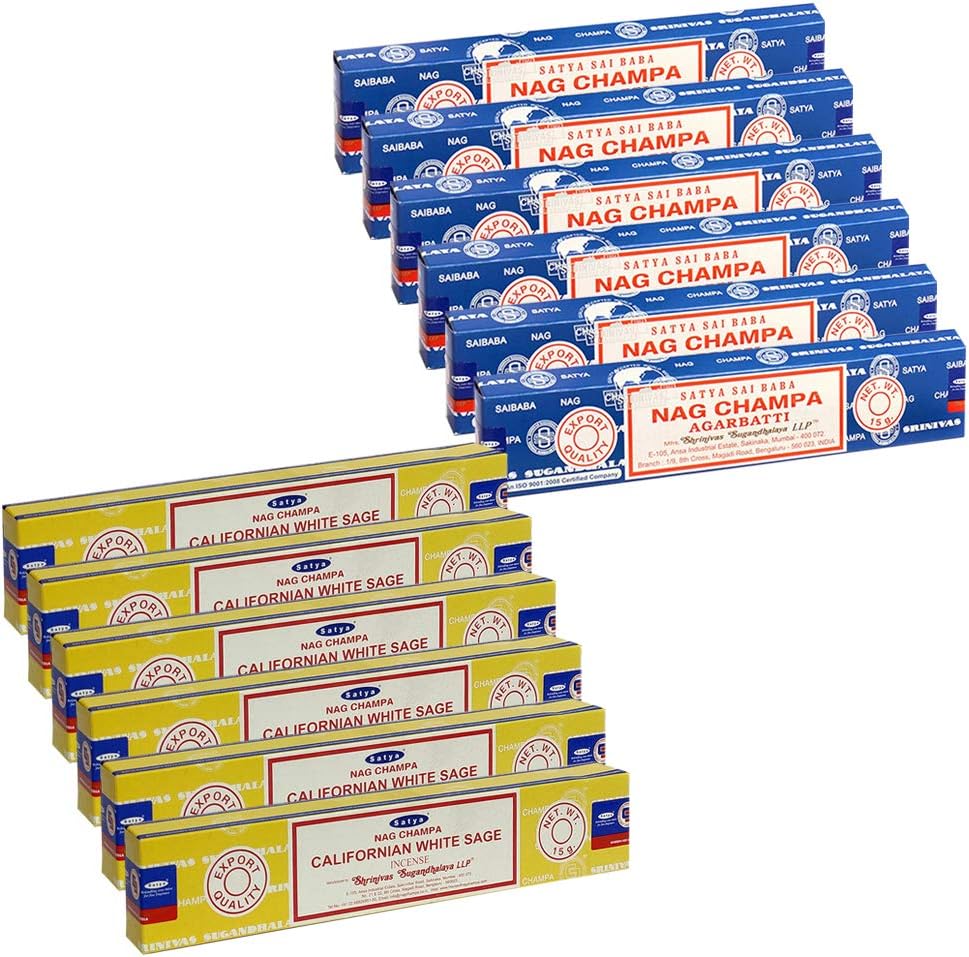 Nag Champa Incense Sticks and Californian White Sage Incense Sticks with Incense Holder Bundle for Home Fragrance and Spiritual Décor
