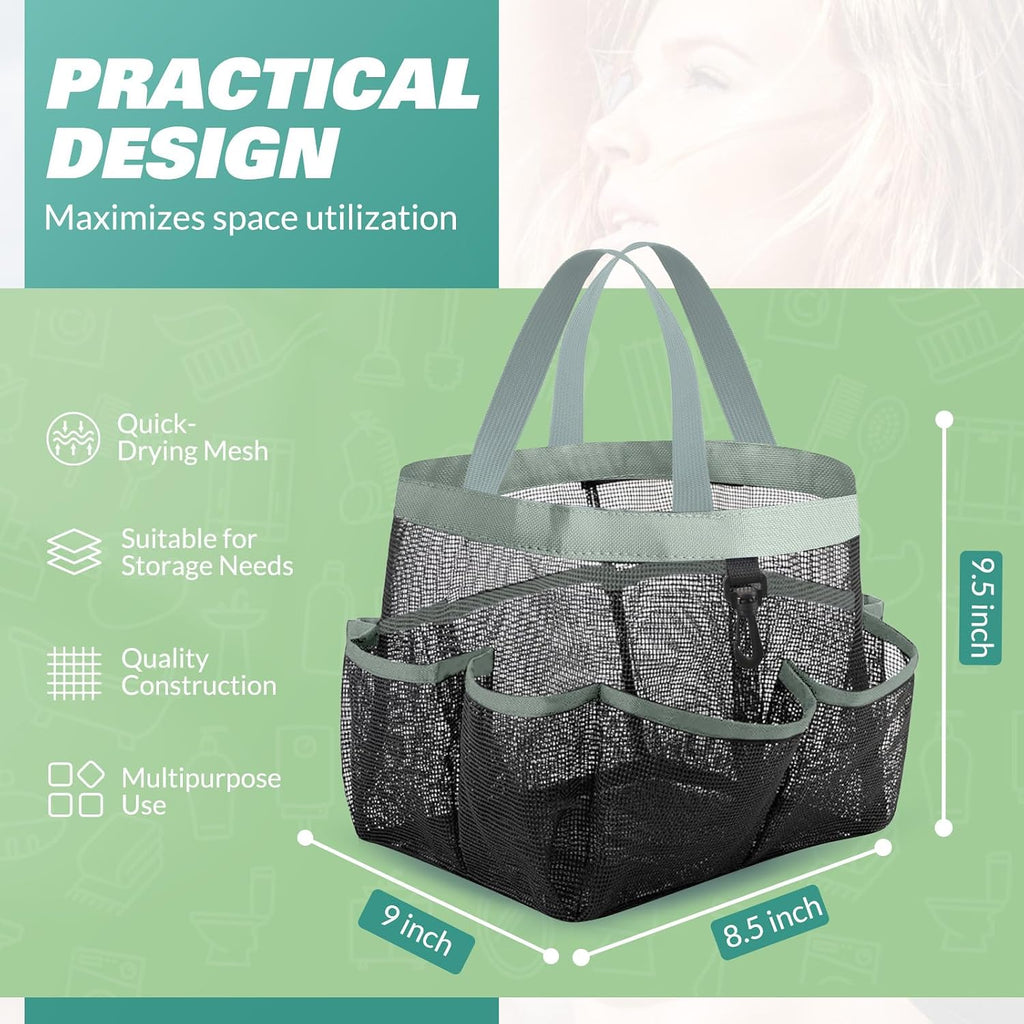 LOYEE Mesh Shower Caddy Portable for College Dorm Room Essentials with 8 Pockets,Shower Bag for Beach,Swimming,Gym,Travel,Bathroom(Grey)