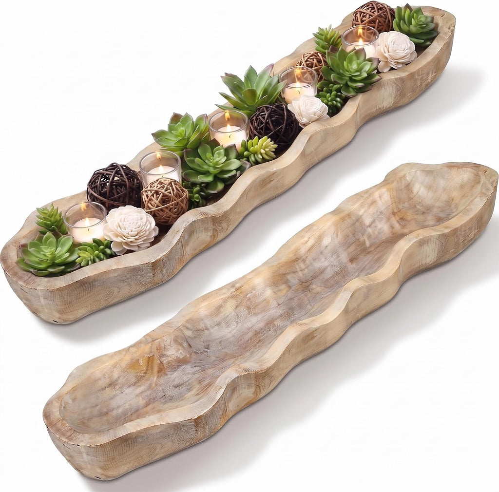 Nuogo 1 Pcs 30 Inch Wooden Decorative Dough Bowl, Wave Shaped