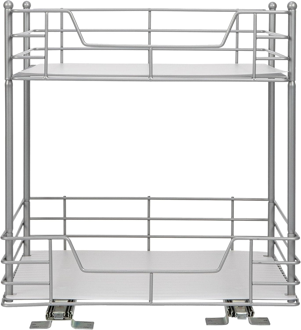 Household Essentials Brushed Steel & Plastic Two-Tier Pantry Organizer, Silver