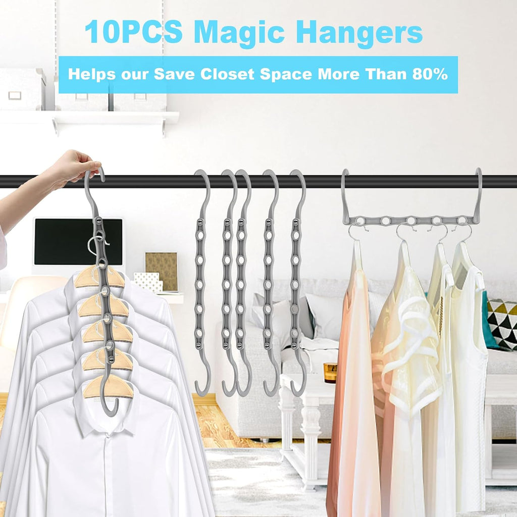 10 Pack Space Saving Hangers, Closet Organizers & Storage for Clothes, Gray