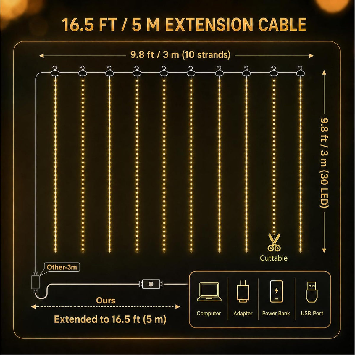 HXWEIYE 300LED Fairy Curtain Lights, 9.8x9.8Ft USB, Remote, Tangle-Free