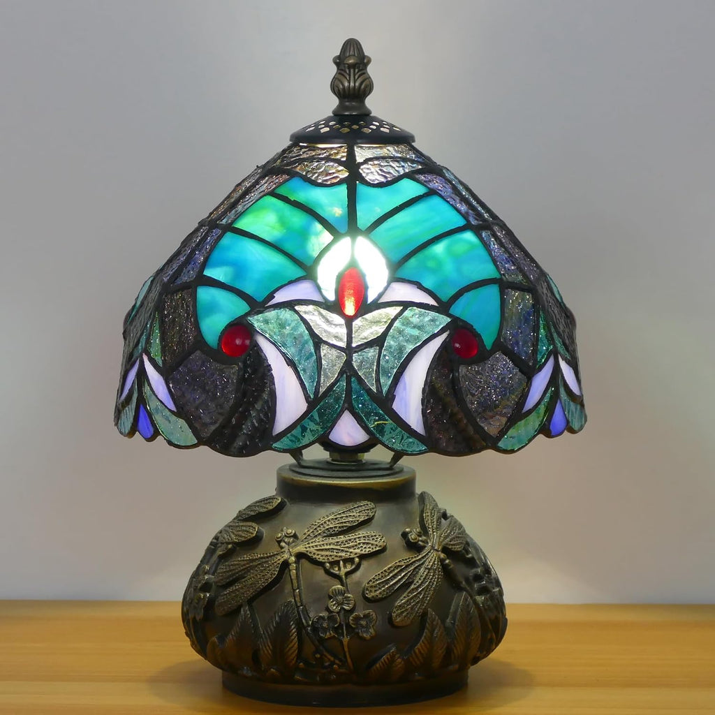 Small Tiffany Mushroom Table Lamp Green Liaison Style W8H11 Inch
