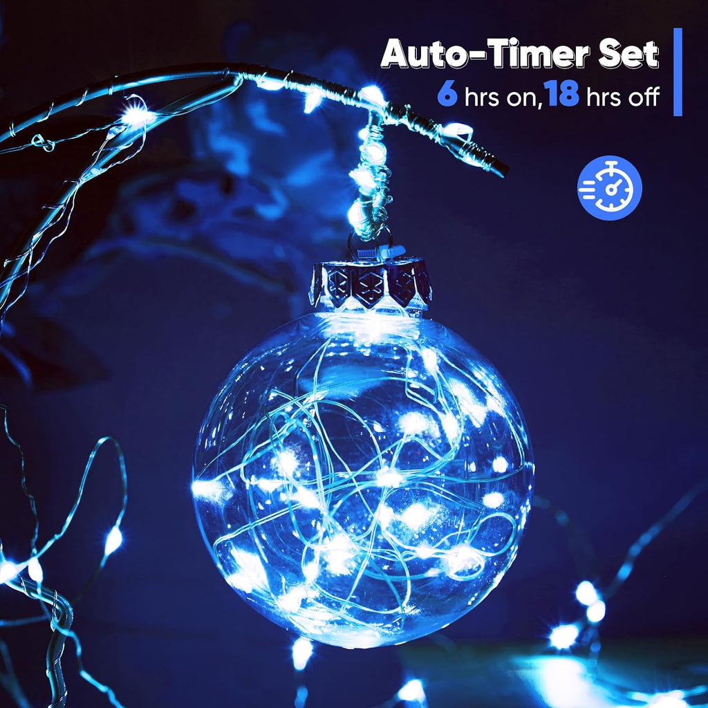 Ariceleo 2 Pack 16.4 Ft. Battery Operated Outdoor String Lights with Remote & Timer, LED Blue Fairy Lights, Waterproof Twinkle Lights for Bedroom, Dorm, Mason Jar, Wedding, Party, Christmas