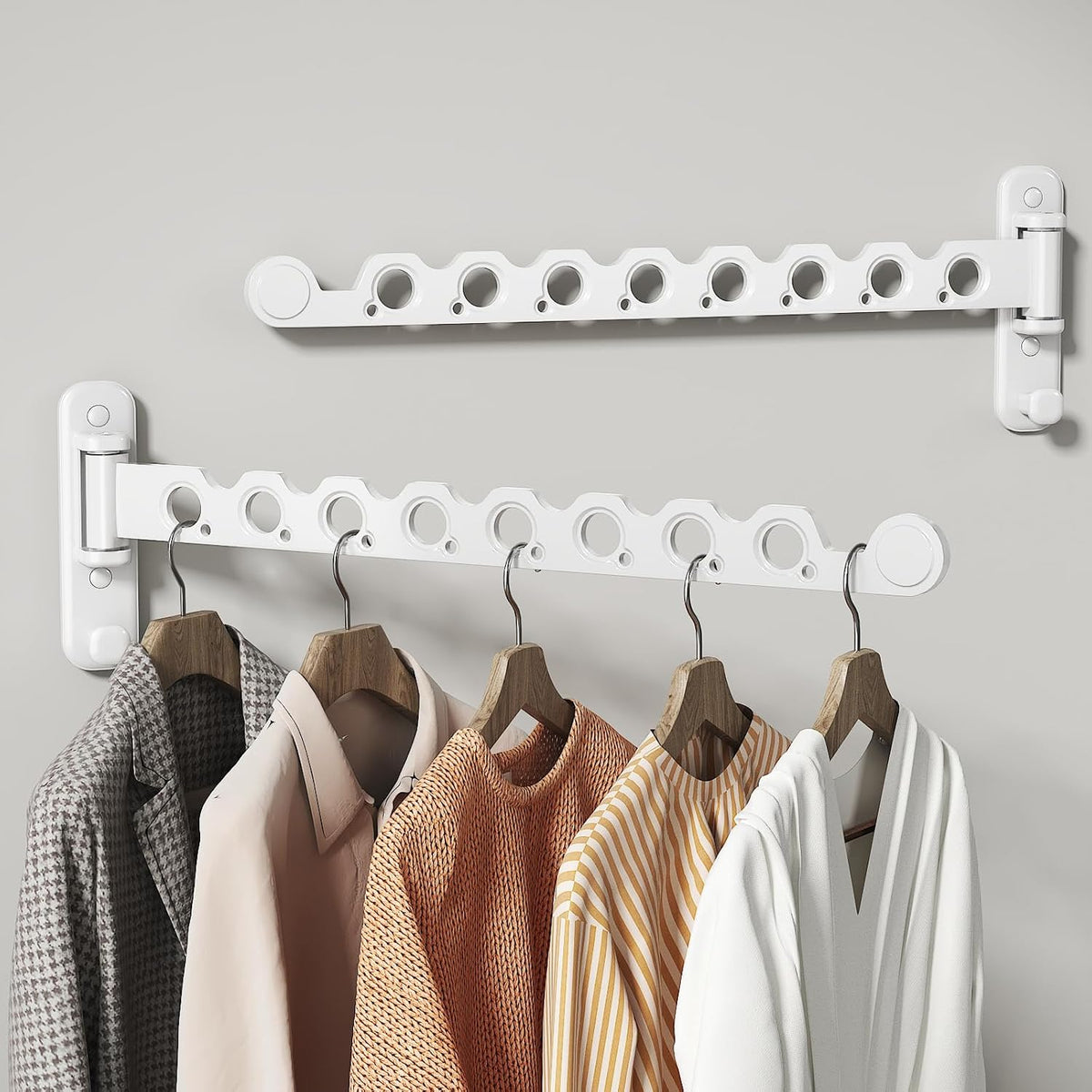 Wall Mounted Clothes Hanger Rack Foldable for Laundry Drying Rack White
