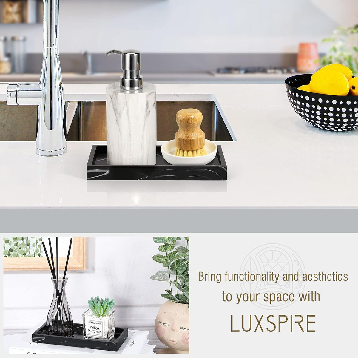 Luxspire Resin Bathroom Vanity Tray Countertop Organizer, Mini, Ink Black