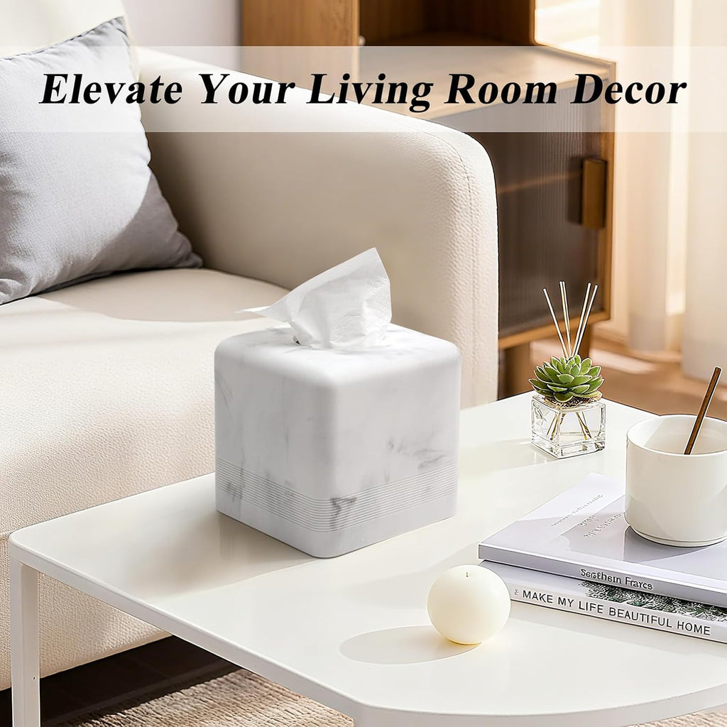 YMXYJM Resin Tissue Box Cover, Modern Square Holder,White