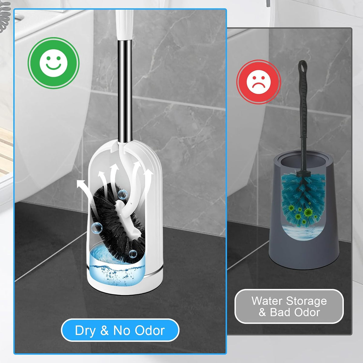 AONEZ Toilet Brush Set, Deep Under-Rim Cleaning, Vented Holder, White
