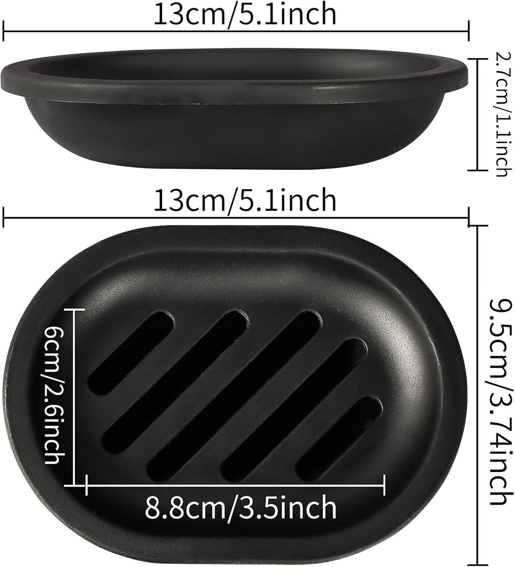 Topsky Soap Dish for Shower, 4pcs Dishes with Drip Tray, Bar Holder with Drain for Kitchen Sink, Keeps Soap Dry, Black