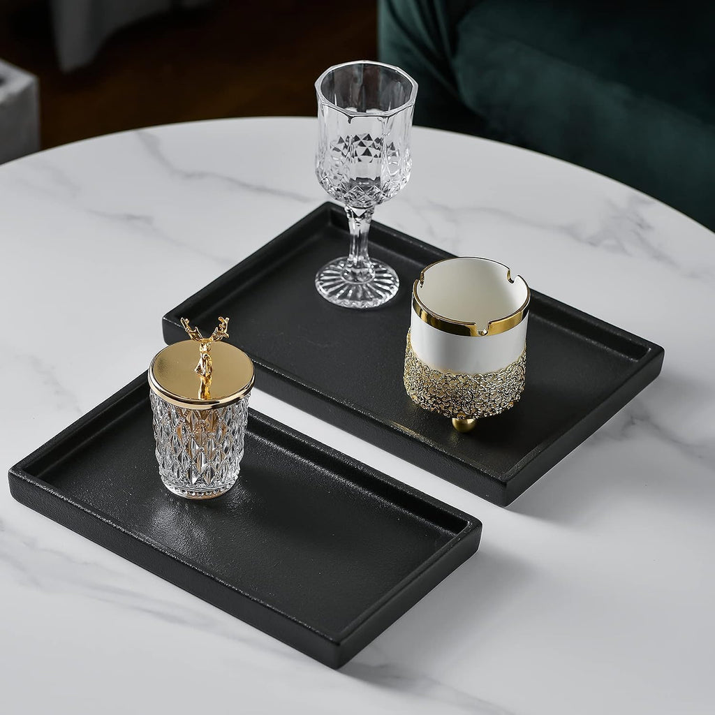 Ceramic Makeup Tray Redelaenor, Black Bathroom Accessories Holder for Kitchen Sink Organizer and Home Decorative Tray Rectangle Small Bathroom Sink Trays for Counter