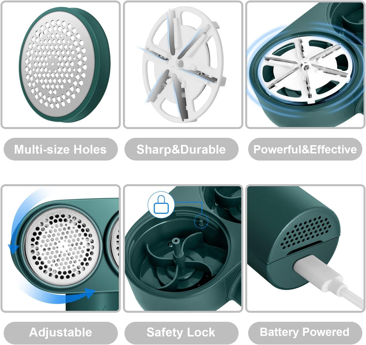 Fabric Shaver, Dual Motor Electric Lint Shaver for Clothes, 6 Blades, Green