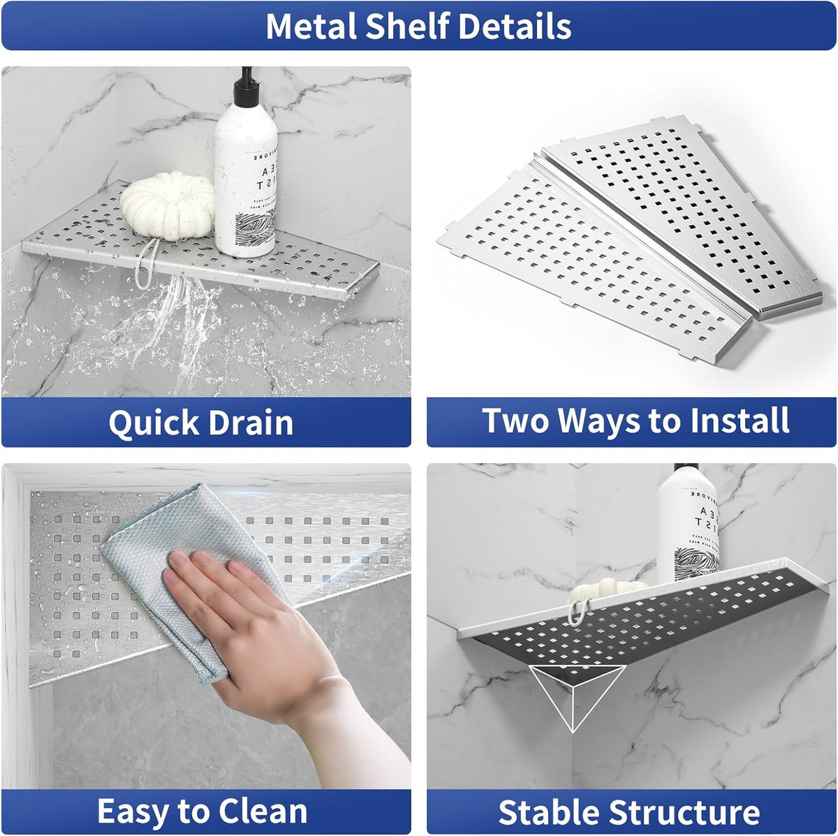 Corner Shower Shelf 12" Brushed, 304 Stainless Steel