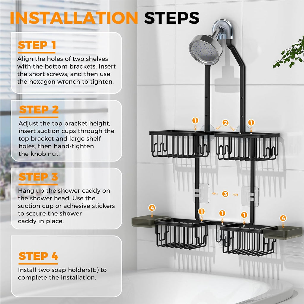 Adjustable Aluminum Shower Caddy Hanging for Handheld Showerhead, Black