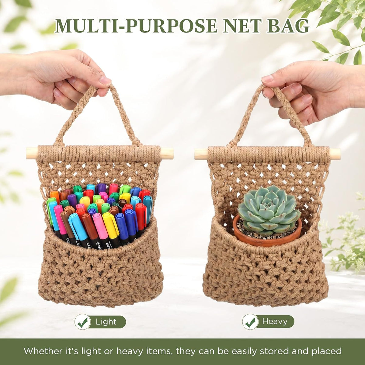 4 Pack Macrame Wall Plant Hangers, Jute with Wooden Rod for Indoor