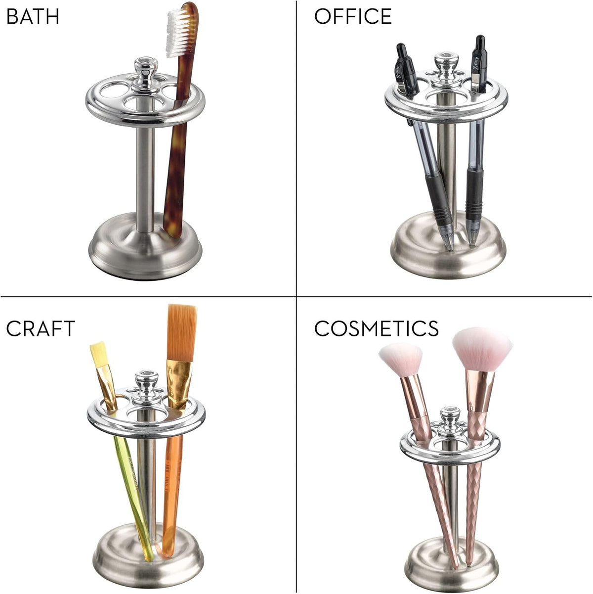 iDesign Toothbrush Holder, 4-Section, 2-Pack, Chrome/Brushed