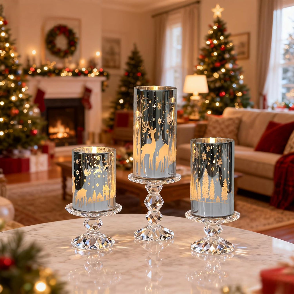 Silver Christmas Flameless Candles Battery Operated Remote Timer