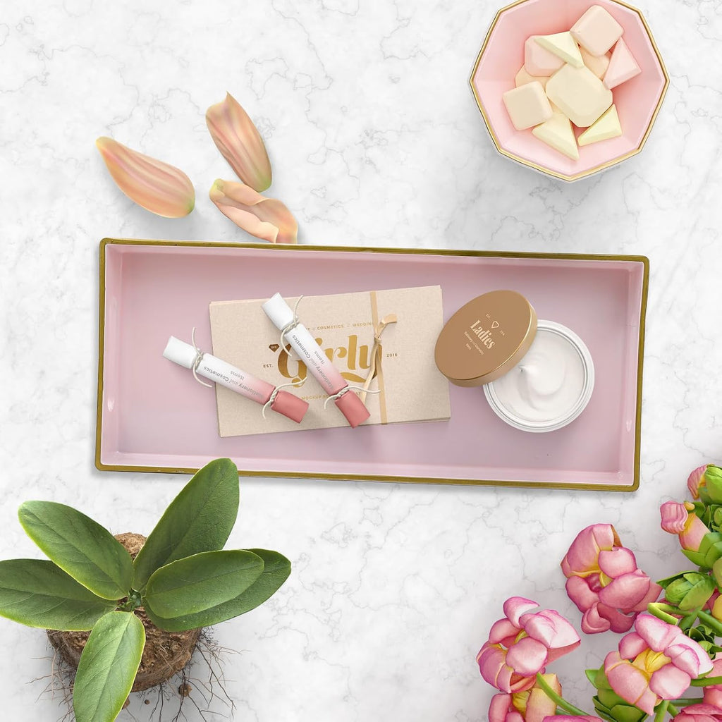 Pink Vanity Tray with Handles, Decorative Tray