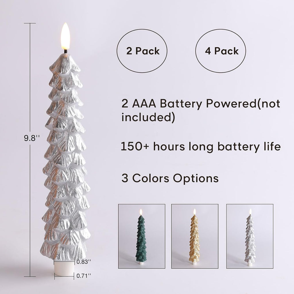 Eywamage Silver Christmas Tree Flameless Taper Candles with Remote Set of 2