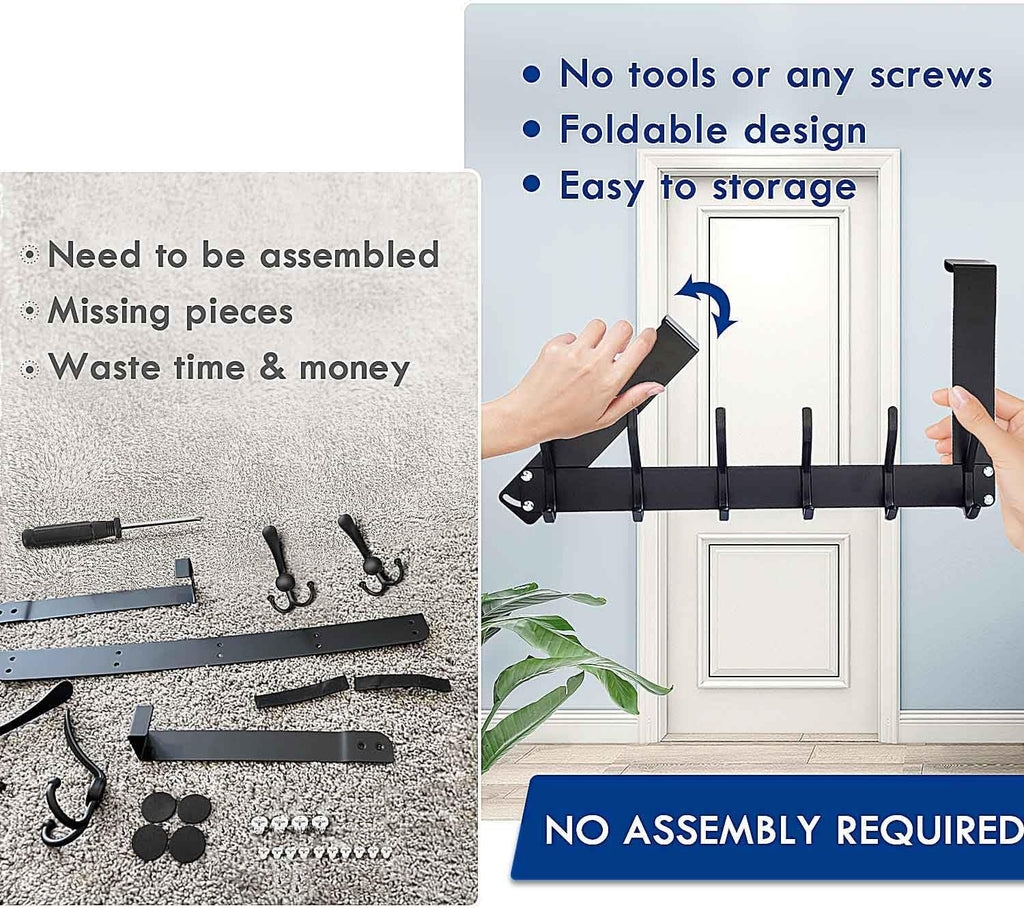 No Assembly Over The Door Hooks, Door Hanger, Door Coat Rack, Black