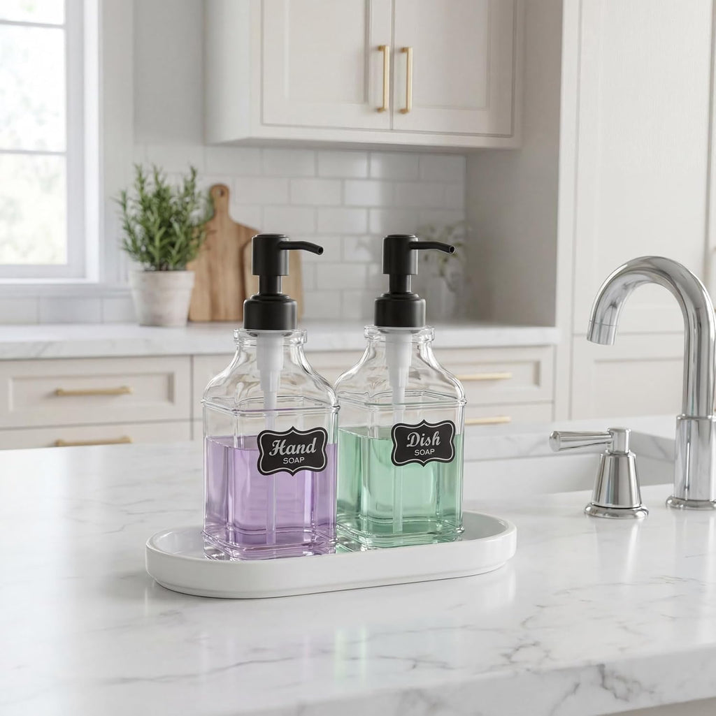 JASAI 2Pack Hand & Dish Glass Soap Dispenser with Black Rust Proof Pump