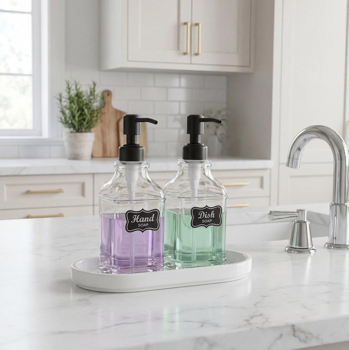 JASAI 2Pack Hand & Dish Glass Soap Dispenser with Black Rust Proof Pump