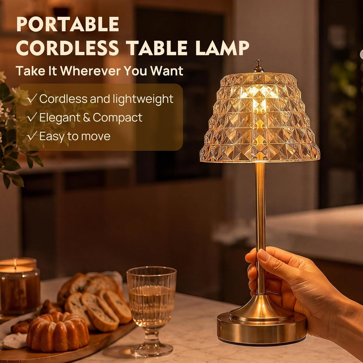 Flower Battery Operated Rechargeable Lamp Cordless, Rhombic, Amber
