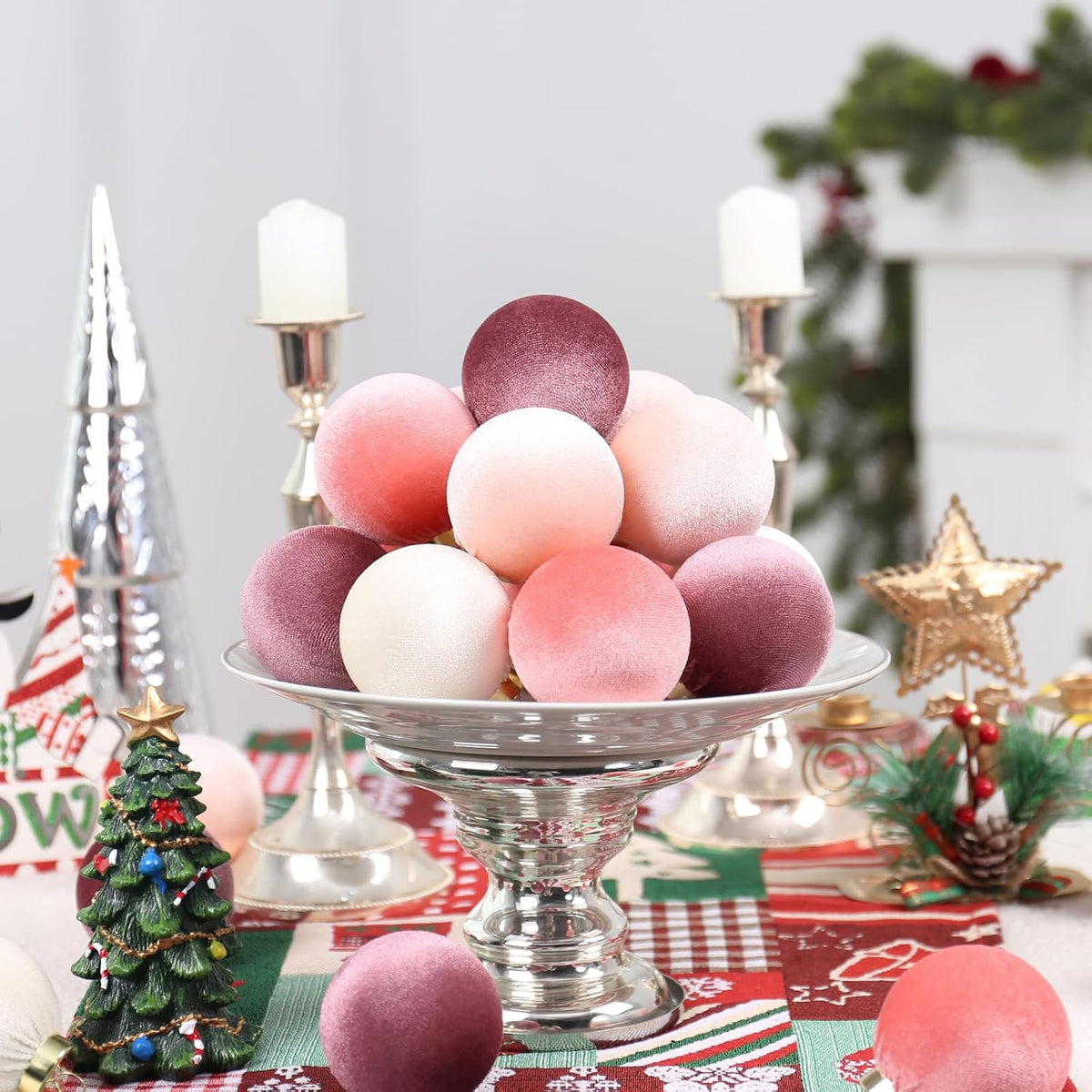 30PCS Velvet Christmas Ball Ornaments Set for Xmas Tree Decorations