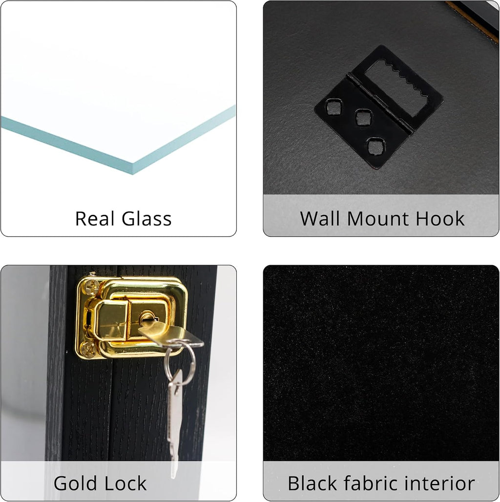 GMFrames 14x19 Pin Collection Display Case Real Glass, Shadow Box with Door for Military Medals, Beach Tags, Jewelry, Pin Holder Black