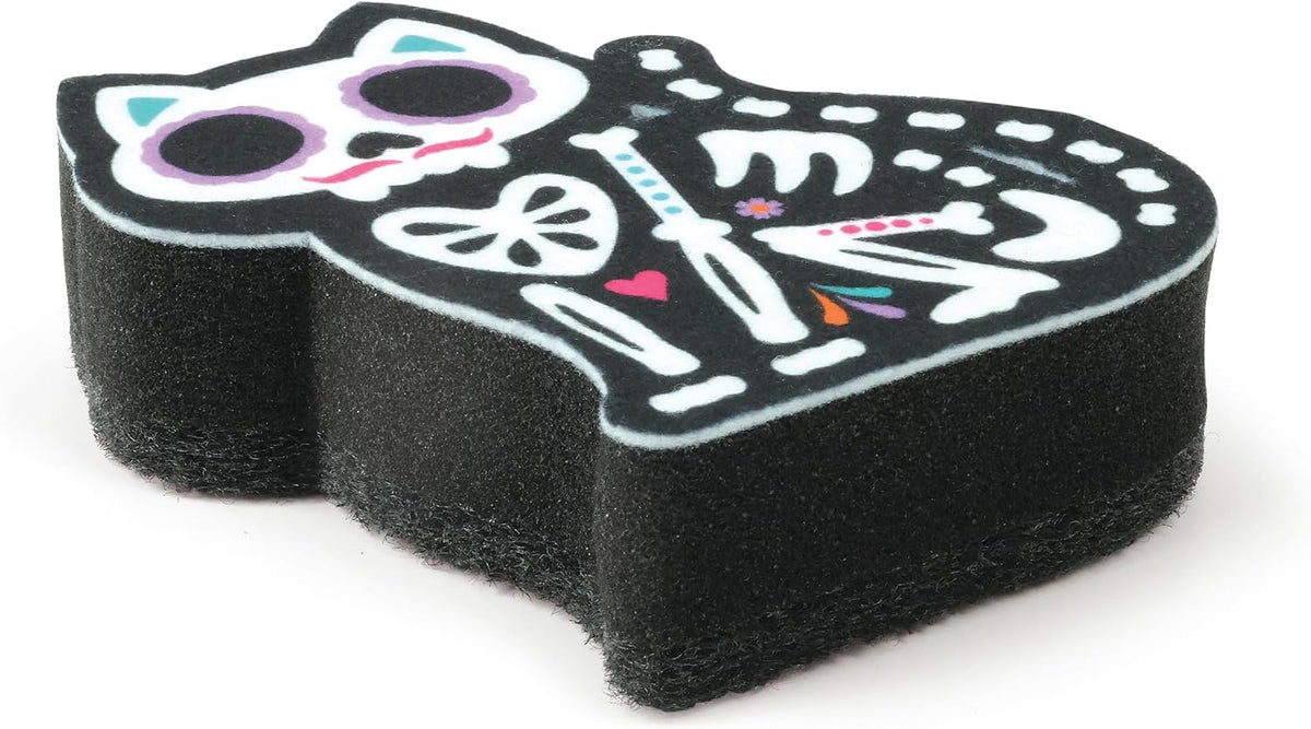 Genuine Fred Feline Clean Kitchen Sponges, Set of 2, Day of the Dead-Inspired Cat-Shaped Sponges, Fun and Quirky Kitchen Accessory