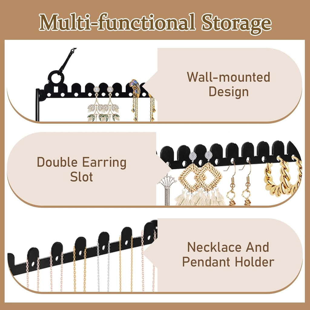 6 Tier Earring Holder Wall Mounted Hanging Earring Organizer Black