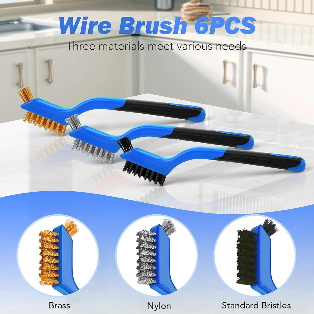 Wire Brush Set, 6 Pcs Stainless Steel/Brass/Nylon Wire Brushes