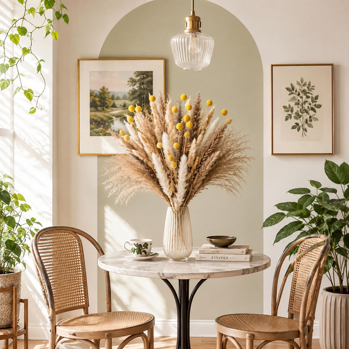 100PCS Boho Flowers Bouquet 17inch Natural Dried Pampas Grass for Vase