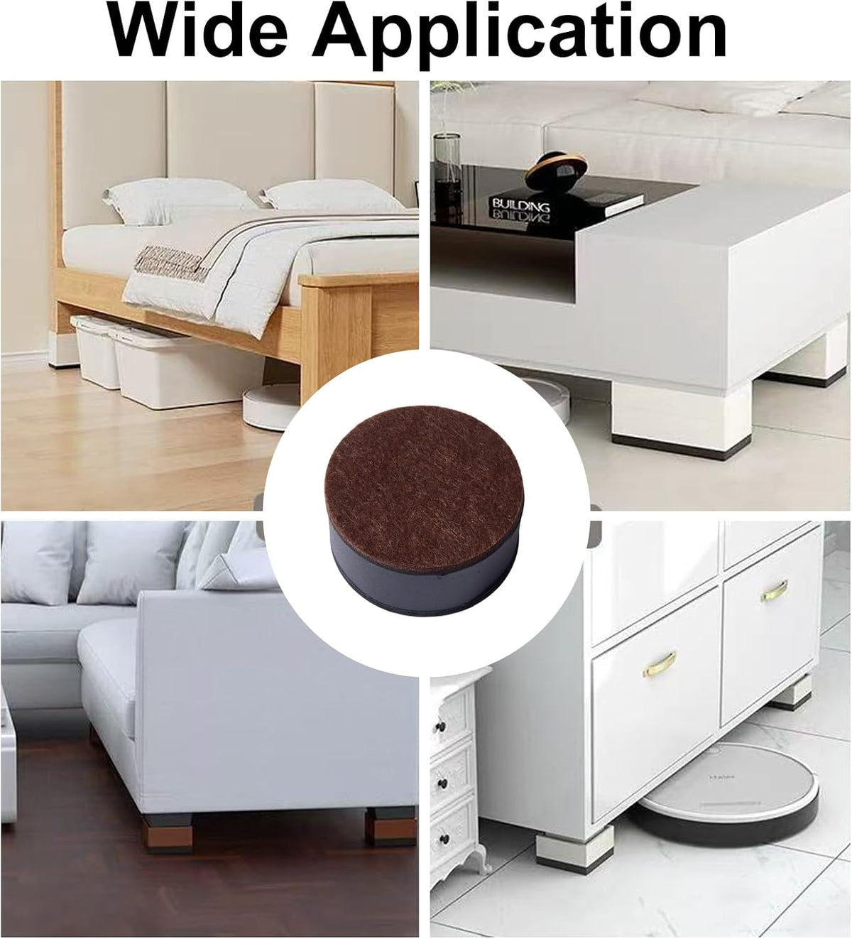 4-Pack Black Round Furniture Risers (2.36x1.18 Inch) - Self-Adhesive Height Adjusters with Felt Pads for Tables, Beds & Cabinets