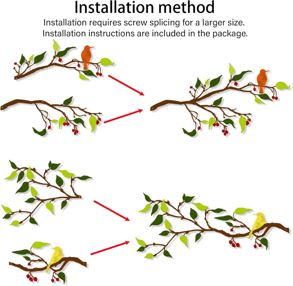 Harikikochuu 4PCS Metal Birds Wall Art, Birds on the Branch Silhouette Art, Metal Leaves with Hummingbirds Outdoor Wall Art for Home Office Balcony Garden Decor (Colorful, Hummingbirds)