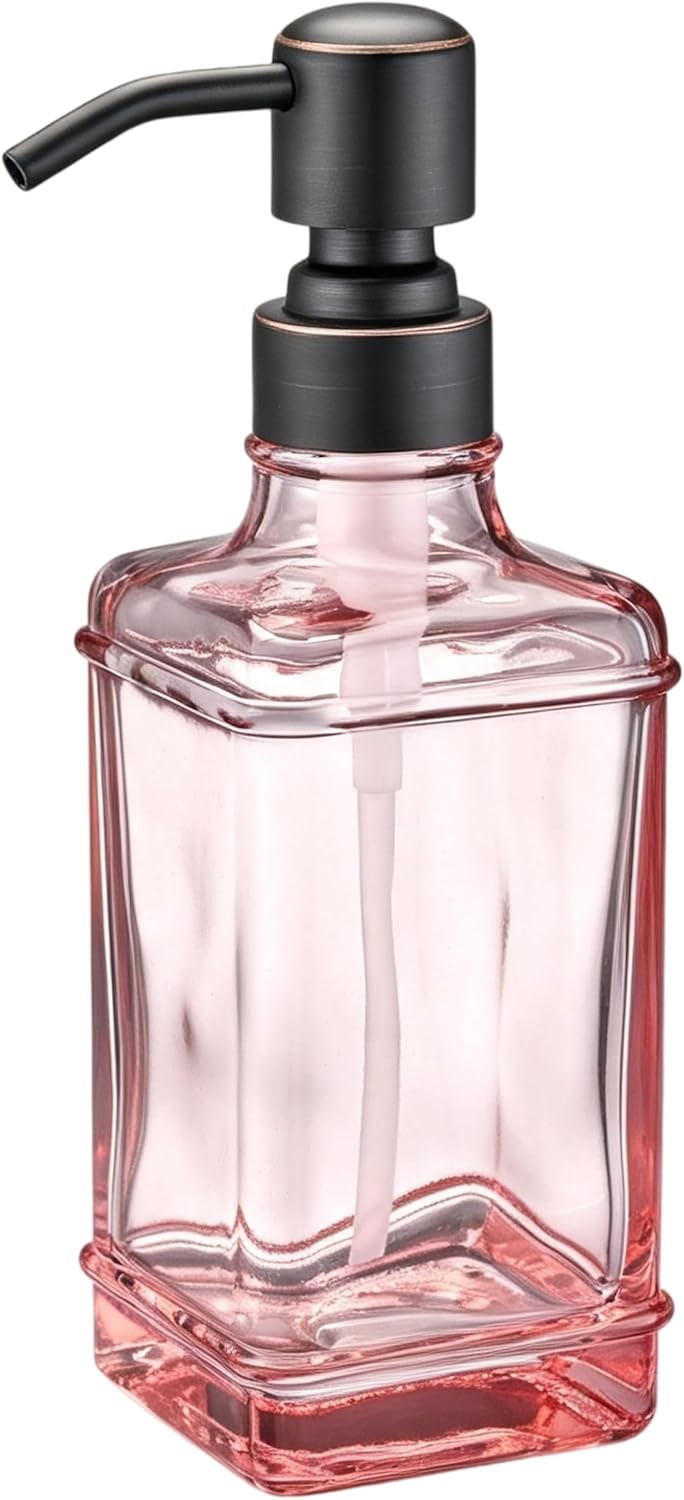 Soap Dispenser，10 Oz Antique Design Thick Glass Hand Soap Dispensers, with 304 Rust Proof Stainless Steel Pump, 6Pcs Stickers, for Kitchen,Bathroom, Apricot+Oil Rubbed Bronze