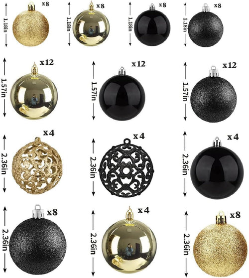 100Pcs Christmas Ball Ornament, Black Gold Hanging Decoration for Xmas Tree