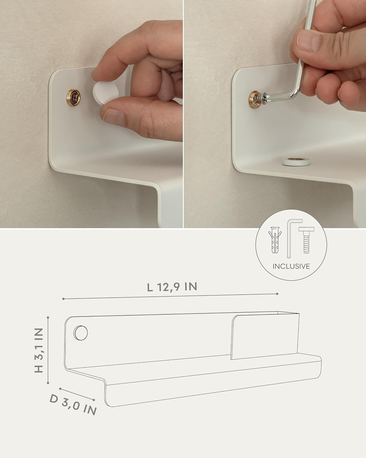 Kazai. Key Holder for Wall 'Holmsen' | Minimalist Key Hooks Design from Berlin | Modern Key Hanger with Metal Shelf | Key Hook Wall Mounted as Hallway Furniture | White