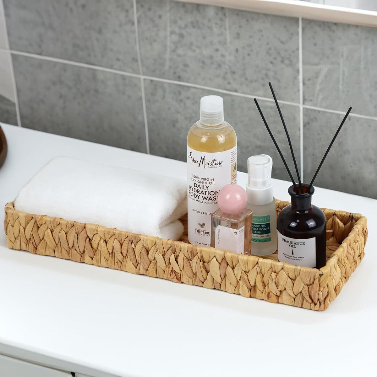 Water Hyacinth Bathroom Vanity Tray, 16.7 Inch