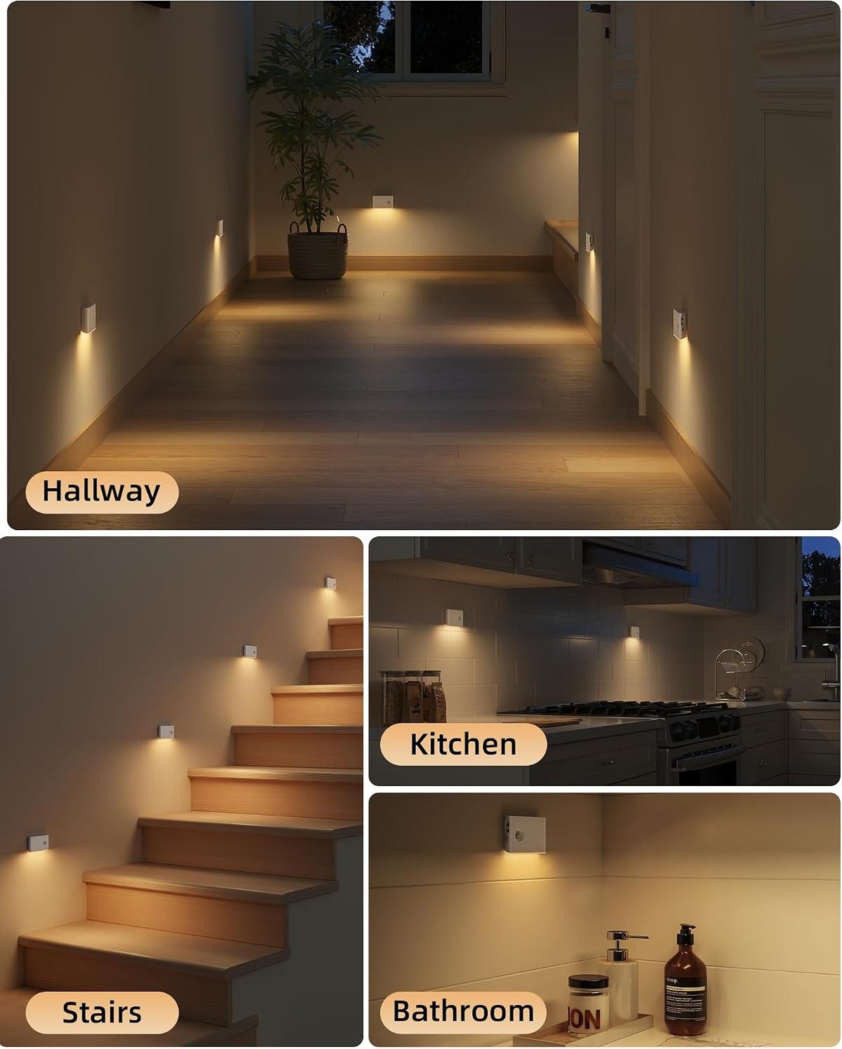 EZVALO 3-Pack Rechargeable Night Lights, Sync Motion Sensor Light Indoor
