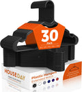 HOUSE DAY Black Plastic Hangers 30 Pack, Slim Non-Slip with Extended Notch