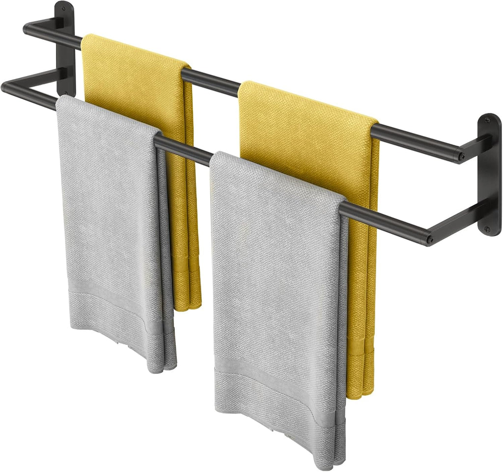 Double Towel Bar 32 Inch, Towel Racks for Bathroom, Wall Mount Bathroom Towel Holder, Stainless Steel Bathroom Towel Rack, Towel Rod Double Towel Hanger(Matte Black)