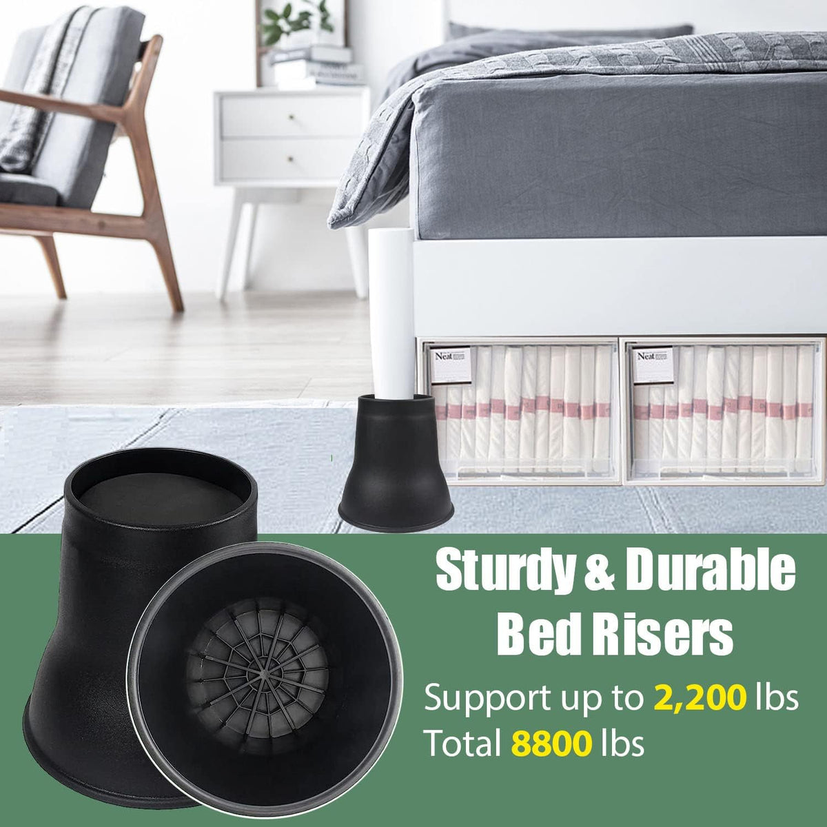 MYMULIKE Bed Risers 6 Inch, 6 Pack Heavy Duty Round Furniture Risers