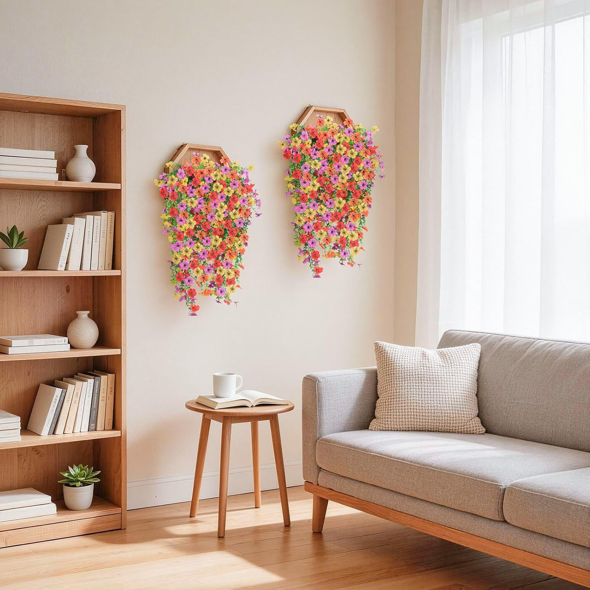 Artificial Hanging Flowers for Outdoors, 6PCS Faux Silk Artificial Flowers for Outdoors, UV Resistant Fake Flowers, No Fade Trailing Greenery, Decor for Home Porch Patio Balcony Garden Yard
